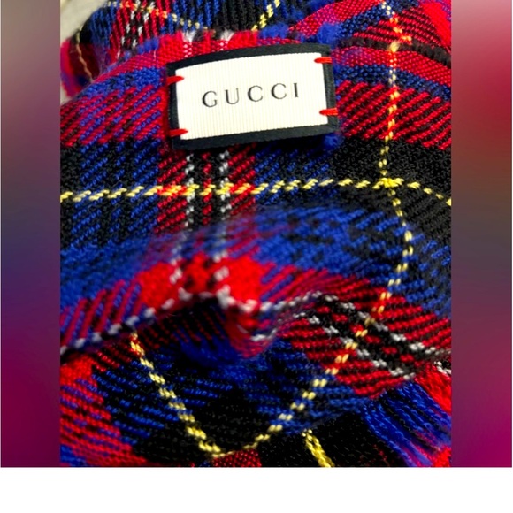 GUCCI “L’AVEUGLE PAR AMOUR” BEE PLAID SCARF NWOT. - Picture 6 of 15